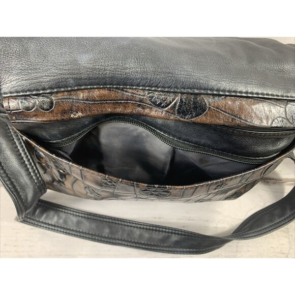 Atelier V Cuir Cross Body Purse Daisy Embossed Leather Burgundy Brown Western - Picture 3 of 15